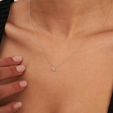 14K Solid Gold White Topaz Necklace Minimal Solitaire Gold Pendant Everyday Jewelry Gift