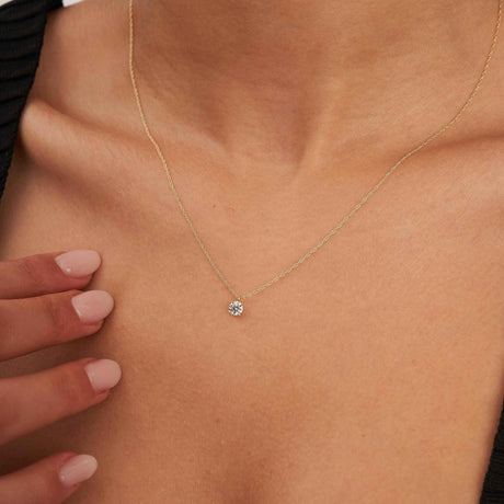 14K Solid Gold White Topaz Necklace Minimal Solitaire Gold Pendant Everyday Jewelry Gift