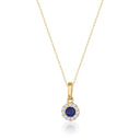 Collier halo saphir rond de synthèse en or 14 carats