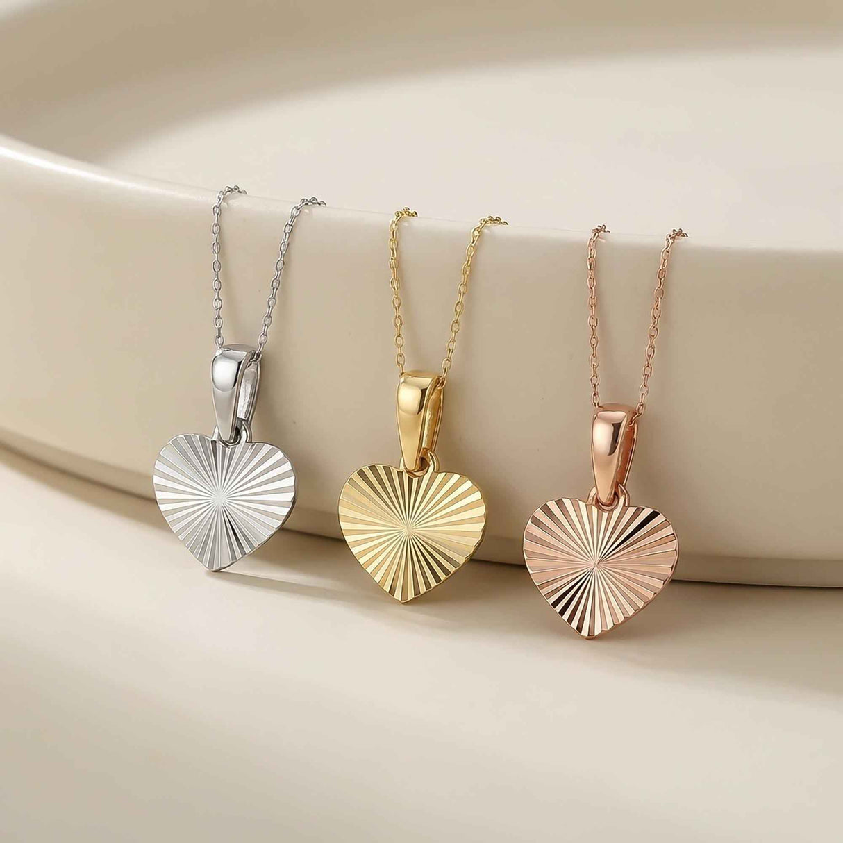 14K Solid Gold Diamond Cut Heart Pendant, Minimal Love Jewelry Gift