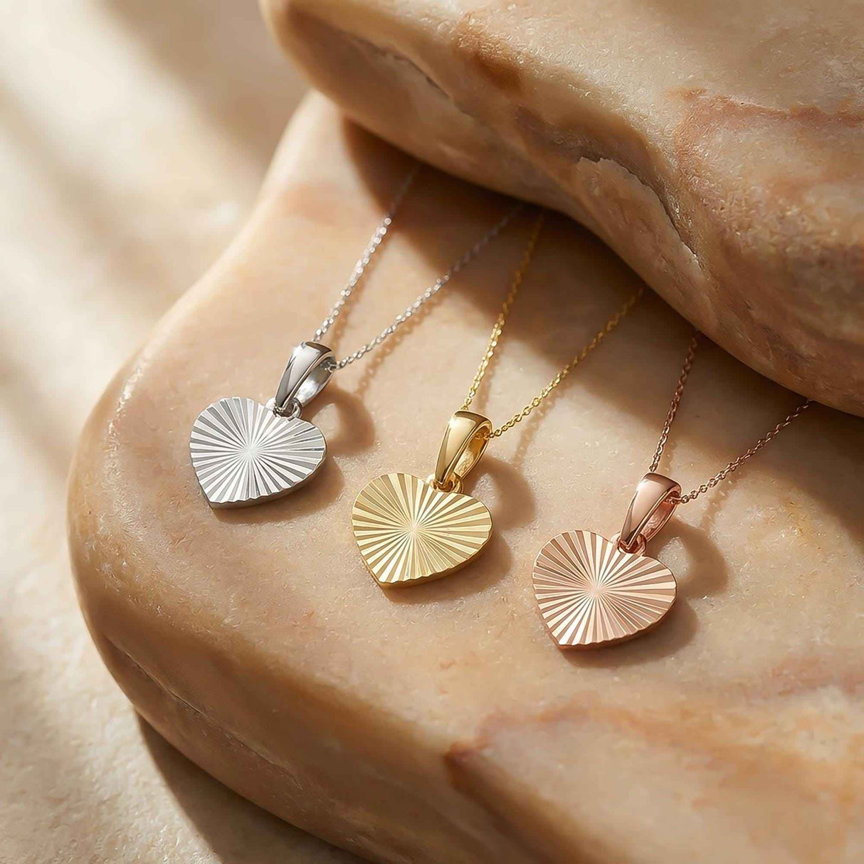 14K Solid Gold Diamond Cut Heart Pendant, Minimal Love Jewelry Gift