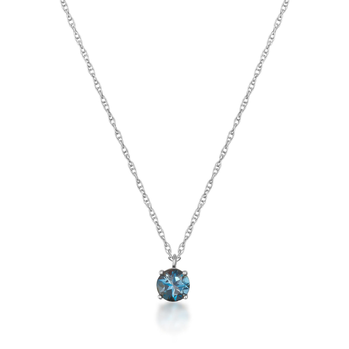 14K Solid Gold London Blue Topaz Solitaire Pendant Necklace
