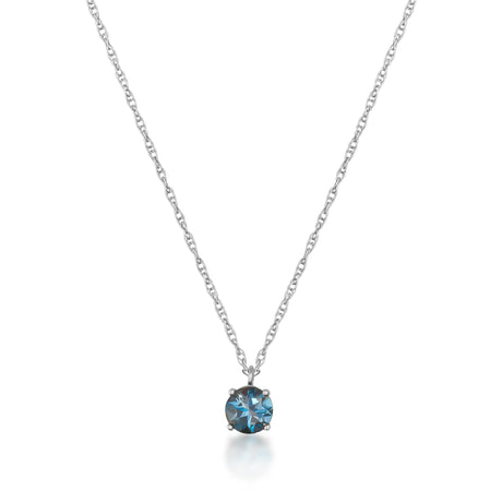 14K Solid Gold London Blue Topaz Solitaire Pendant Necklace
