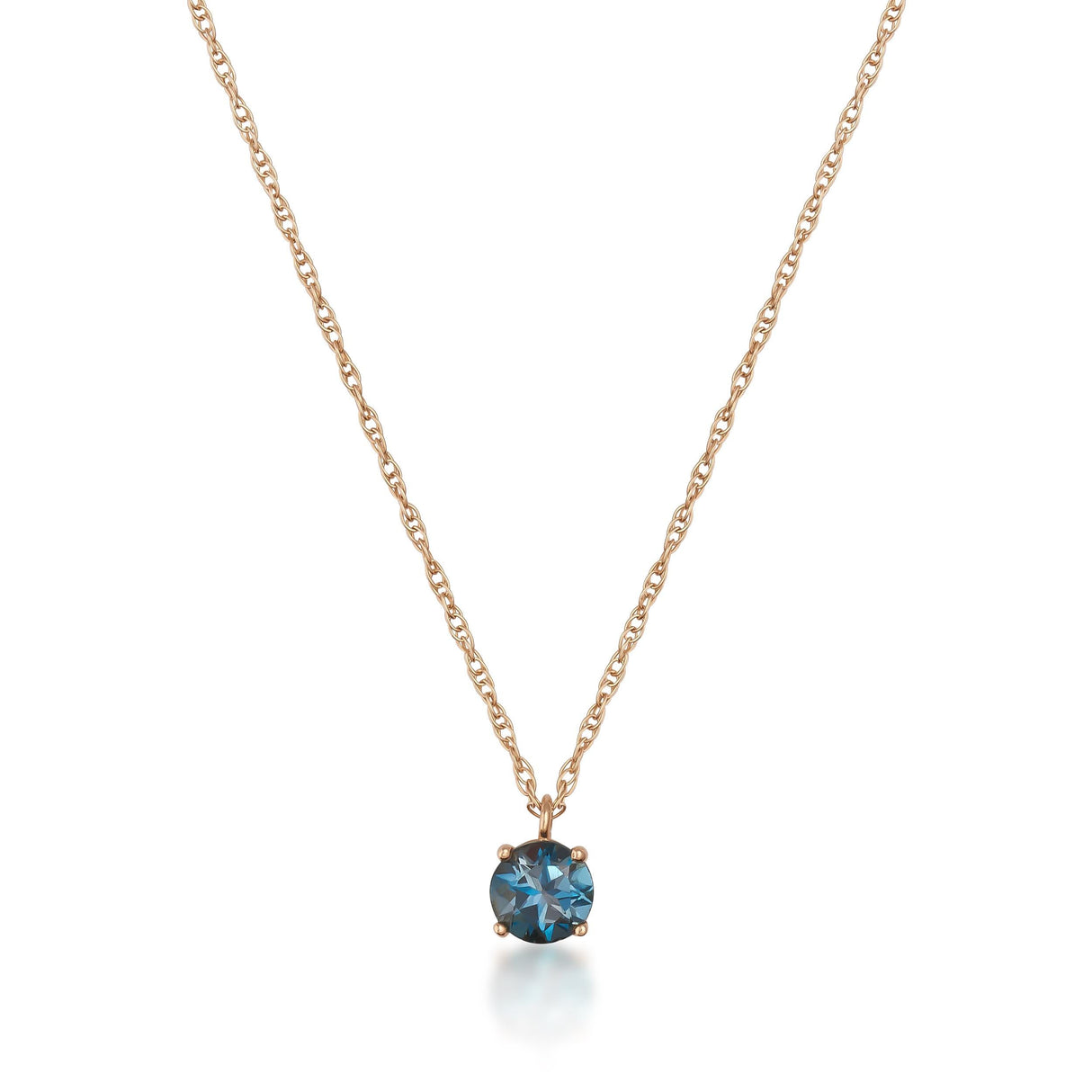 14K Solid Gold London Blue Topaz Solitaire Pendant Necklace