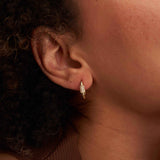 14K Solid Gold CZ Pave Huggie Earrings - Oval Hinged Hoops