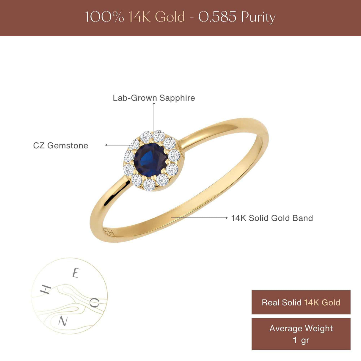 14K Solid Gold Sapphire Halo Ring September Birthstone Dainty Minimal Promise Ring