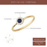 14K Solid Gold Sapphire Halo Ring September Birthstone Dainty Minimal Promise Ring