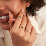 14K Solid Gold Sapphire Halo Ring September Birthstone Dainty Minimal Promise Ring