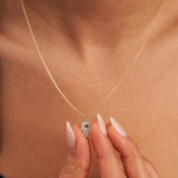14K Solid Gold Hamsa Hand Necklace Sapphire Evil Eye Protection Pendant Gift