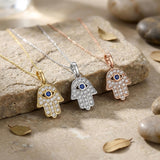 14K Solid Gold Hamsa Hand Necklace Sapphire Evil Eye Protection Pendant Gift