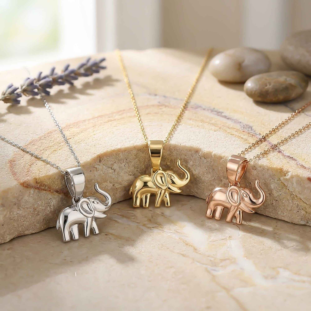 14K Solid Gold Elephant Necklace Lucky Animal Charm Minimal Dainty Gift Jewelry
