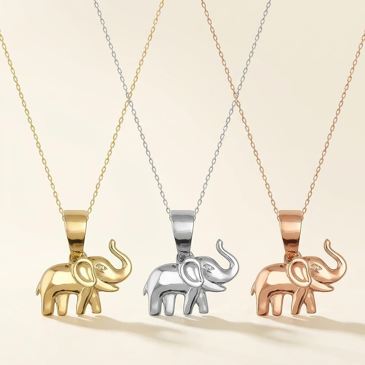 14K Solid Gold Elephant Necklace Lucky Animal Charm Minimal Dainty Gift Jewelry