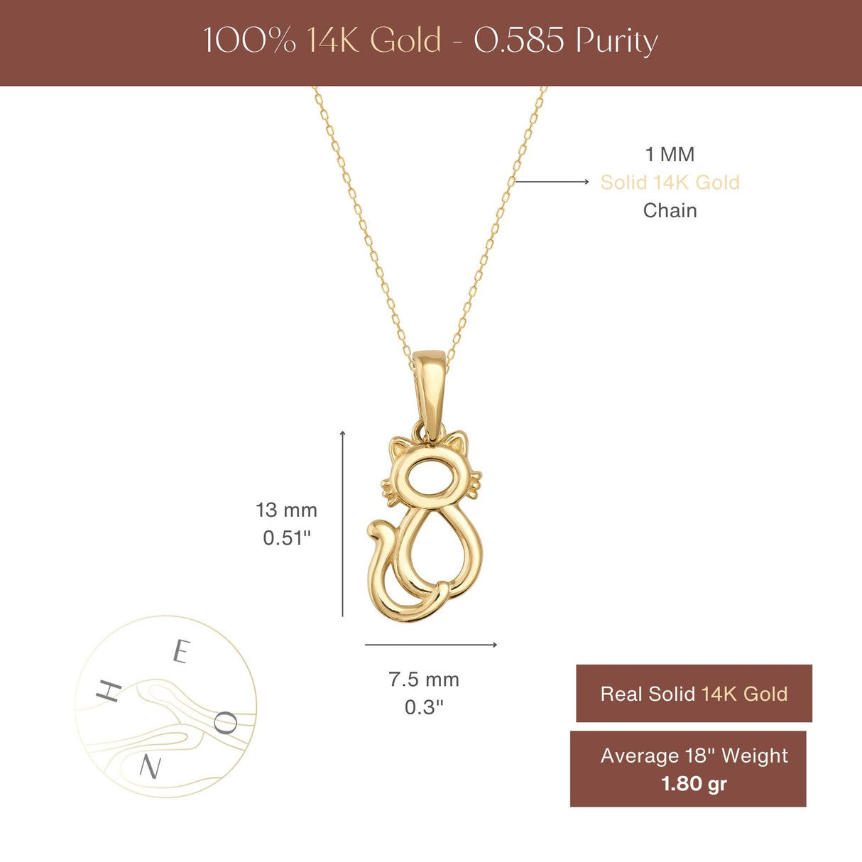 14K Solid Gold Cat Necklace Minimal Cat Lover Gift Animal Charm Jewelry