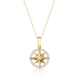14K yellow gold compass star necklace with CZ on white background