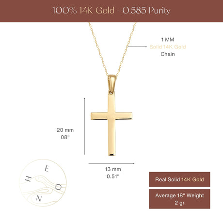 14K Solid Gold Cross Necklace Minimal Christian Faith Dainty Pendant