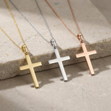 14K Solid Gold Cross Necklace Minimal Christian Faith Dainty Pendant