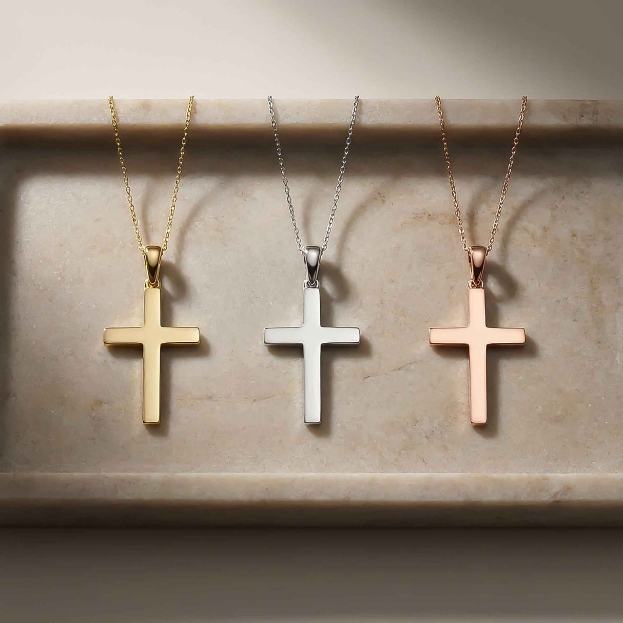 14K Solid Gold Cross Necklace Minimal Christian Faith Dainty Pendant