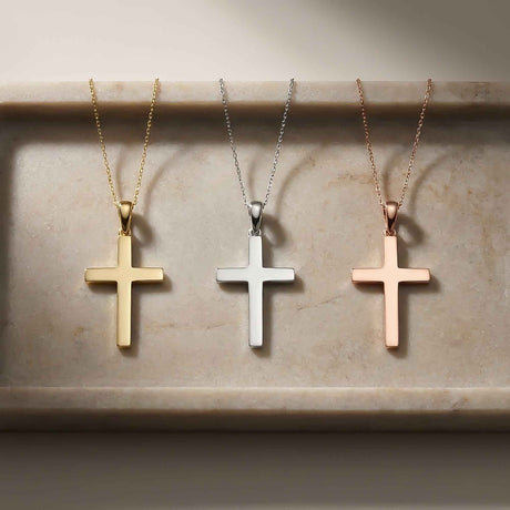 14K Solid Gold Cross Necklace Minimal Christian Faith Dainty Pendant