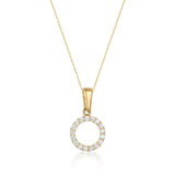 14K Solid Gold Circle Necklace CZ Eternity Halo Pendant