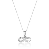 14K white gold diamond-cut infinity necklace on white background