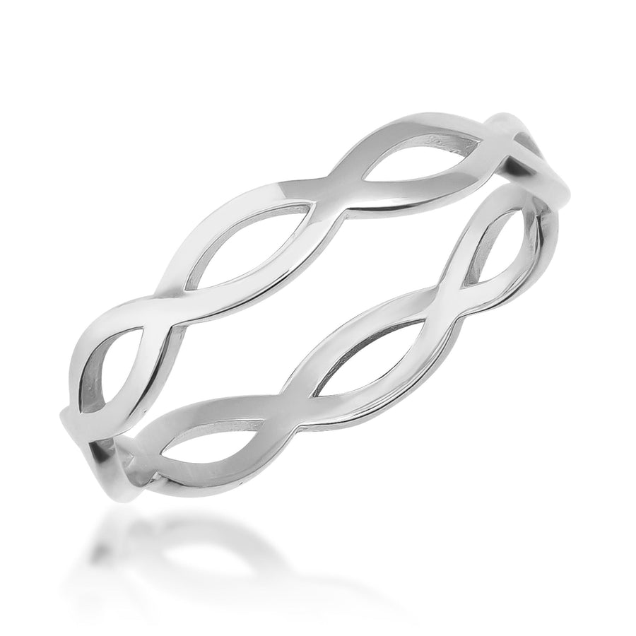 Bague infini ajourée en or blanc 14 carats sur fond blanc