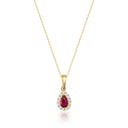 Collier rubis poire de synthèse en or 14 carats