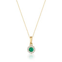 Collier halo émeraude ronde de synthèse en or 14 carats