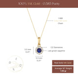 Tableau des tailles du collier halo saphir rond en or jaune 14 carats : saphir de synthèse de 5,5 mm