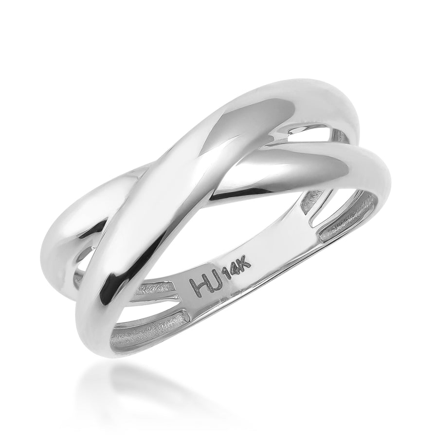 Anillo entrecruzado en oro blanco de 14 quilates sobre fondo blanco