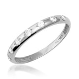 14K white gold CZ band ring on white background