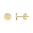Sonnenstrahl-Plättchen-Ohrstecker aus 585er Gelbgold, Vorder- und Seitenansicht auf Weiß