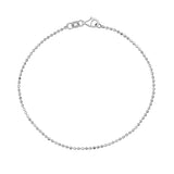 Pulsera de cadena de bolitas en oro blanco de 14 quilates sobre fondo blanco