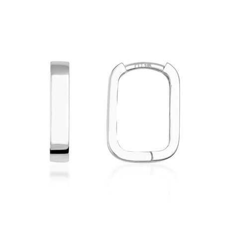 14K Solid Gold Rectangular Hoop Earrings, Minimal Geometric Huggie Hoops