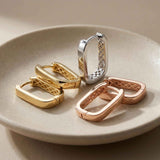 14K Solid Gold Rectangular Hoop Earrings, Minimal Geometric Huggie Hoops