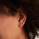 14K Solid Gold Piercing Stud Earrings, Cross Bow Bar Minimal Cartilage Stacking Studs