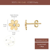 14K Solid Gold Flower Stud Earrings, Daisy CZ Floral Minimal Gold Studs