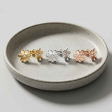 14K Solid Gold Flower Stud Earrings, Daisy CZ Floral Minimal Gold Studs