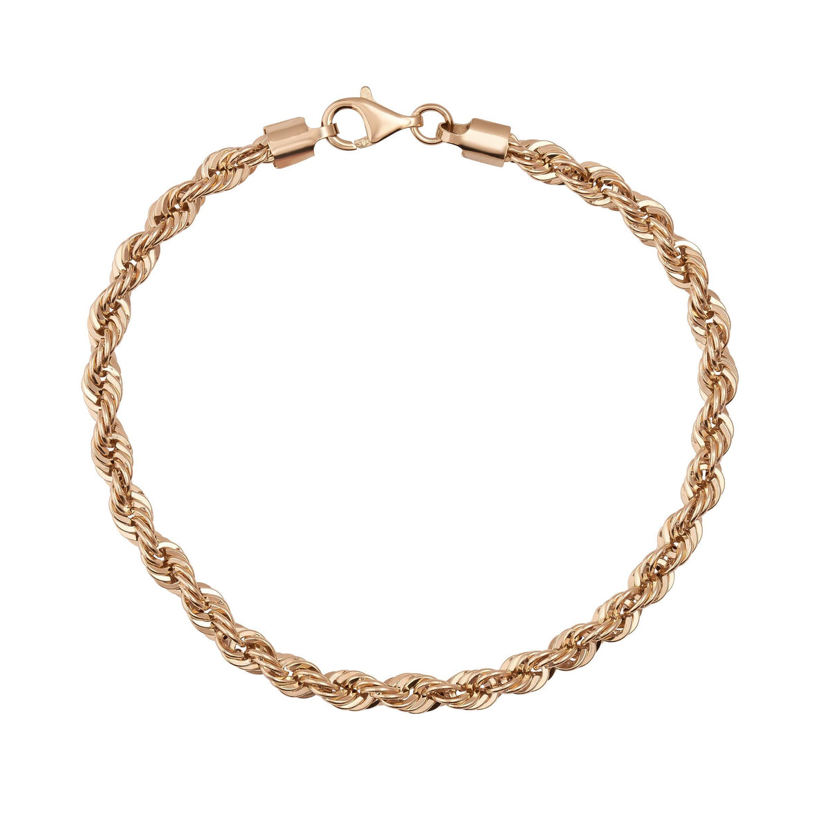 Bracciale a catena a corda in oro rosa 14kt su sfondo bianco