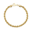 Bracciale a catena a corda in oro giallo 14kt con chiusura a moschettone, su sfondo bianco