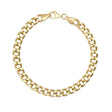 Pulsera de cadena cubana en oro amarillo de 14 quilates extendida sobre fondo blanco