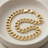 14K Solid Gold Cuban Link Bracelet, Real Gold Chain Jewelry