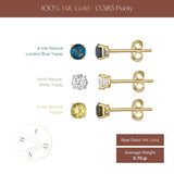 14K Gold Topaz Stud Earrings 4mm Round Gemstone Blue White Peridot Minimal