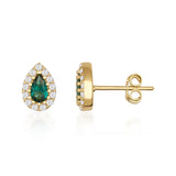 14K Gold Pear Halo Stud Earrings Sapphire Emerald Ruby Diamond Look Elegant