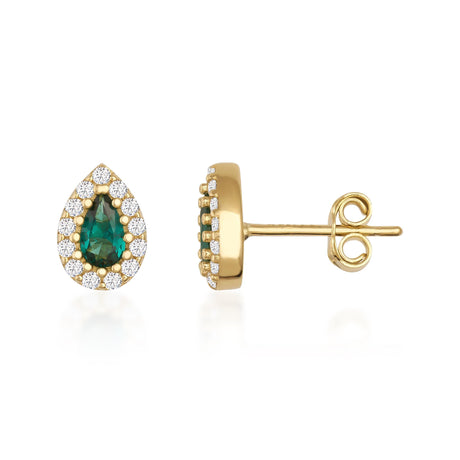 14K Gold Pear Halo Stud Earrings Sapphire Emerald Ruby Diamond Look Elegant