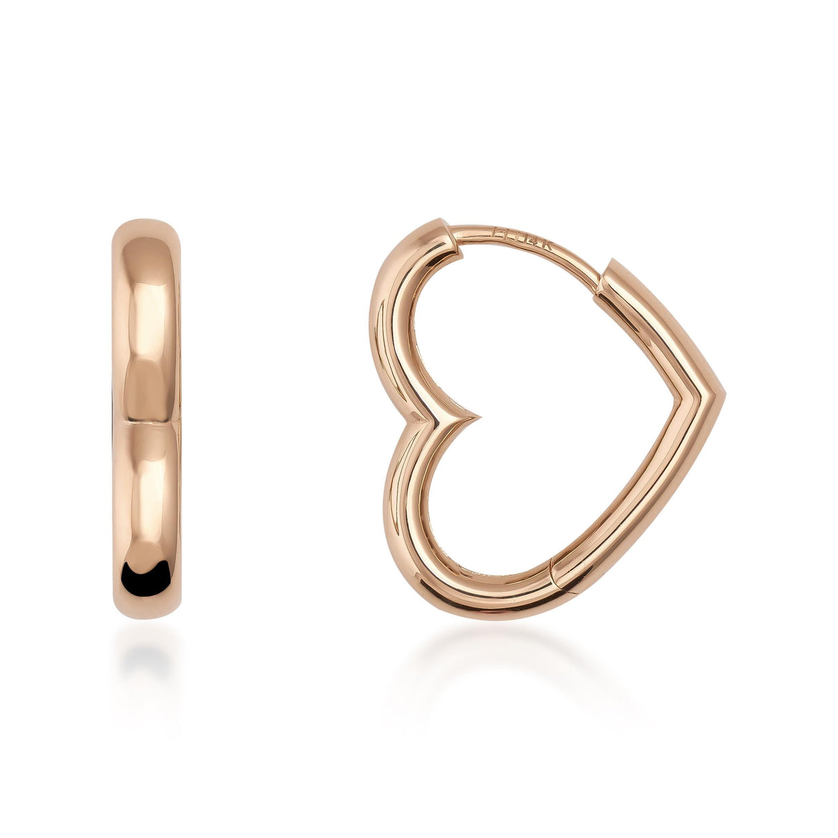 14K Solid Gold Heart Hoop Earrings, Chunky Puffy Heart Huggie Hoops