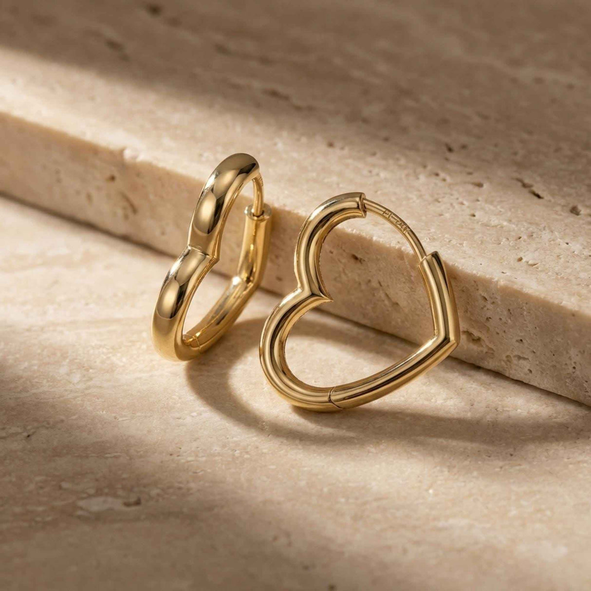 14K Solid Gold Heart Hoop Earrings, Chunky Puffy Heart Huggie Hoops