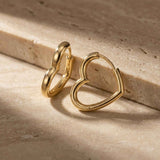 14K Solid Gold Heart Hoop Earrings, Chunky Puffy Heart Huggie Hoops
