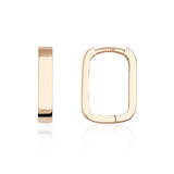 14K Solid Gold Rectangular Hoop Earrings, Minimal Geometric Huggie Hoops