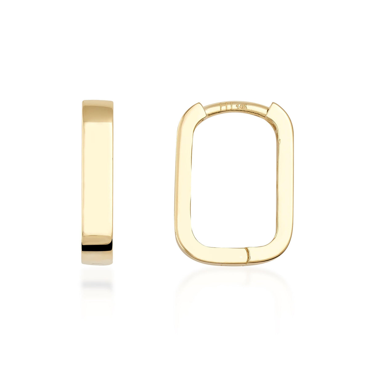 14K Solid Gold Rectangular Hoop Earrings, Minimal Geometric Huggie Hoops