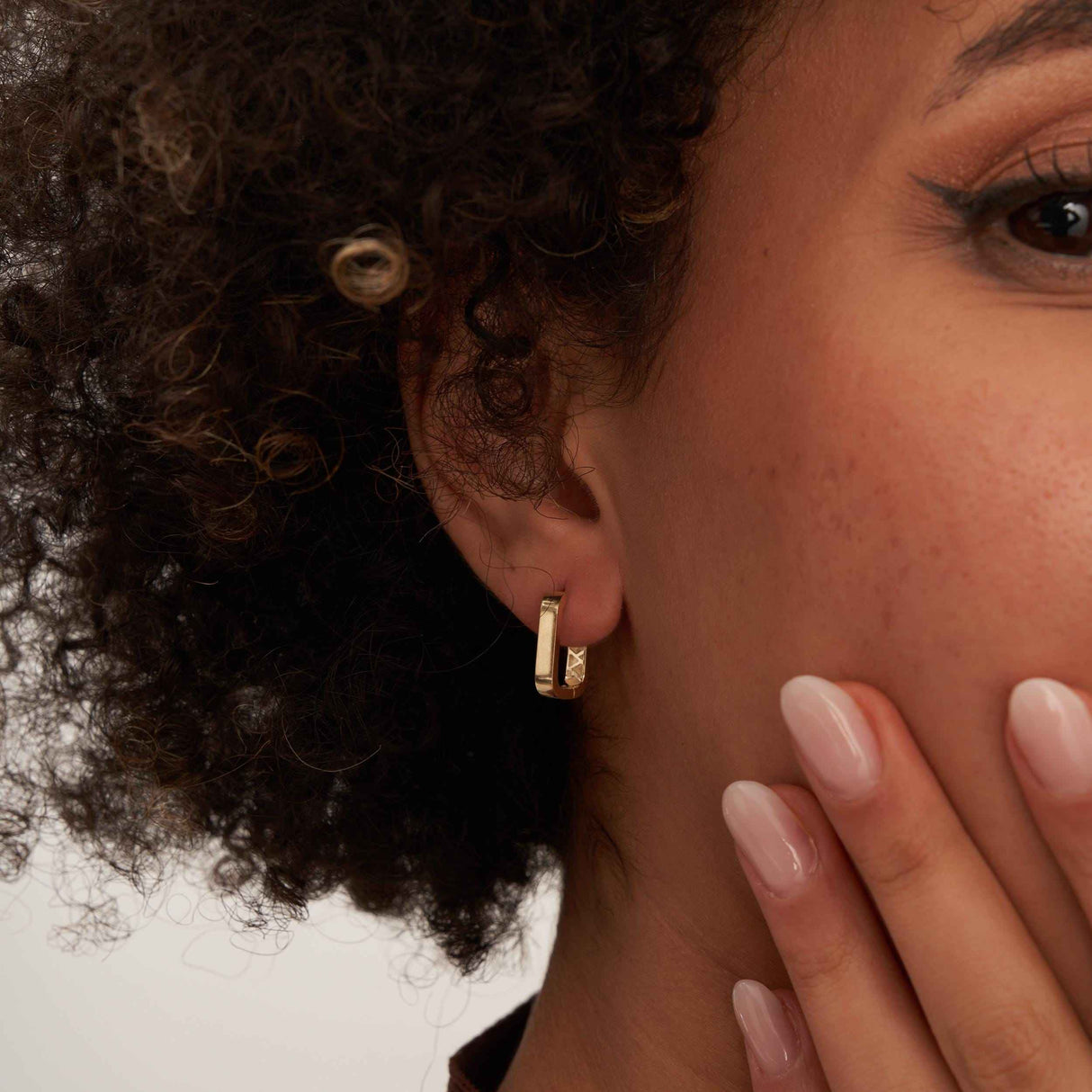 14K Solid Gold Rectangular Hoop Earrings, Minimal Geometric Huggie Hoops